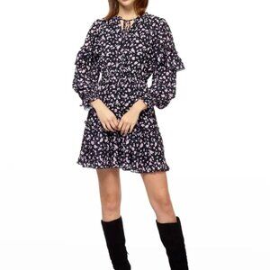Magali Pascal Black Floral Ruffled Mini Dress